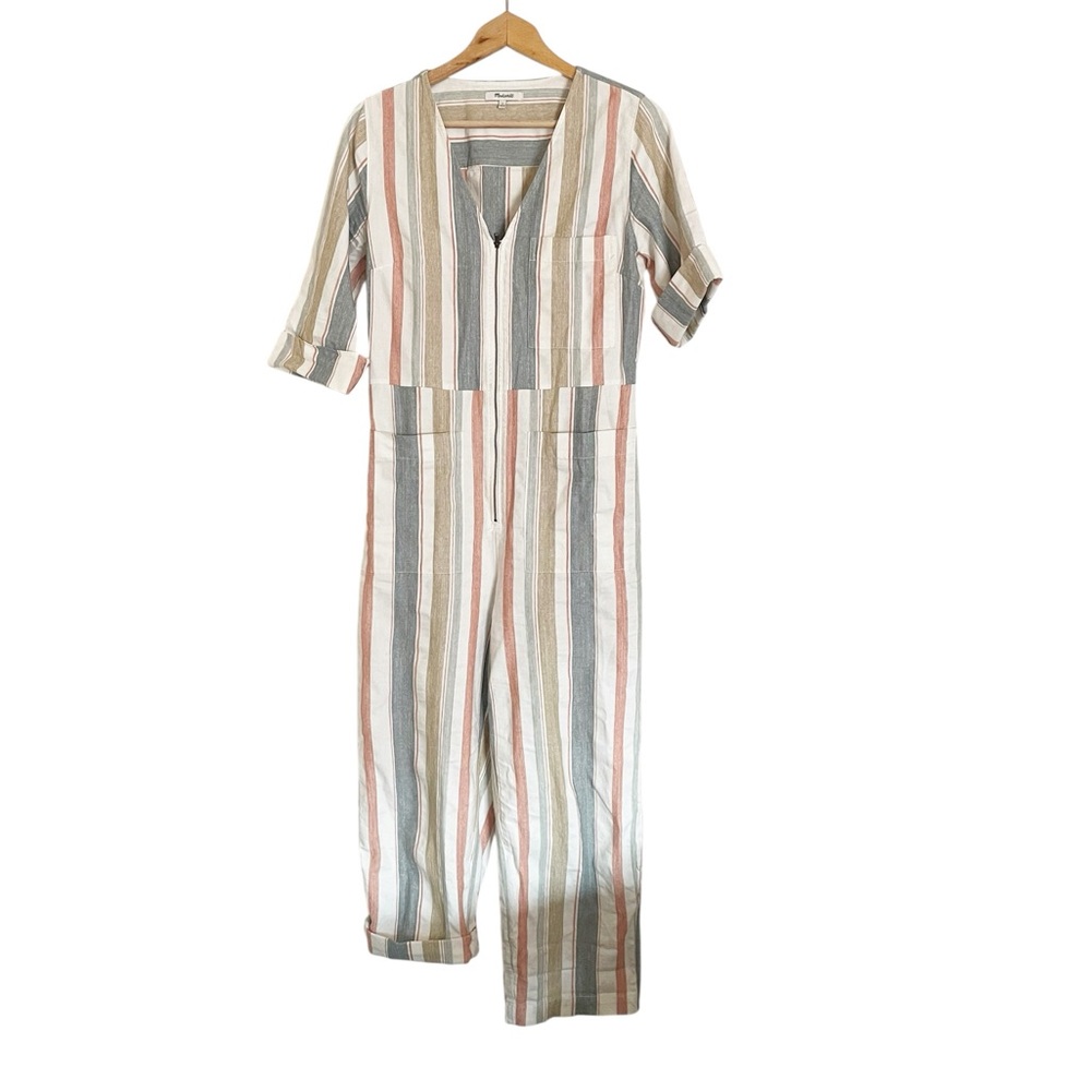 Madewell V-neck Tie-Waist New March Stripe Rusted Tin Boho Jumpsuit size 6 - Picture 2 of 10